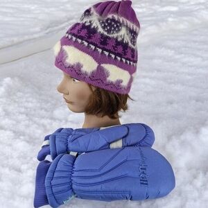 Vintage handmade wool ski hat winter toque snow tuque + Mittens